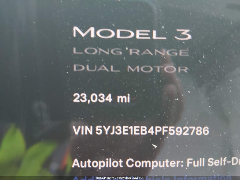 2023 Tesla Model 3 Long Range Dual Motor All-Wheel Drive VIN: 5YJ3E1EB4PF592786 Lot: 44196575