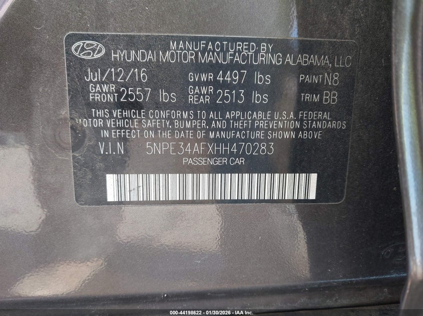 VIN 5NPE34AFXHH470283 2017 HYUNDAI SONATA SPORT
