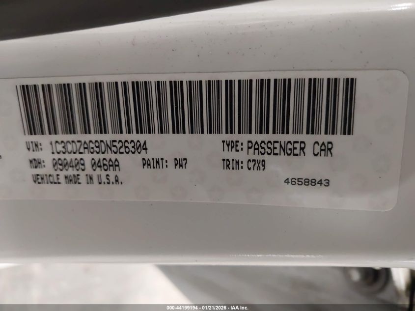 2013 Dodge Avenger Se V6 VIN: 1C3CDZAG9DN526304 Lot: 44199194