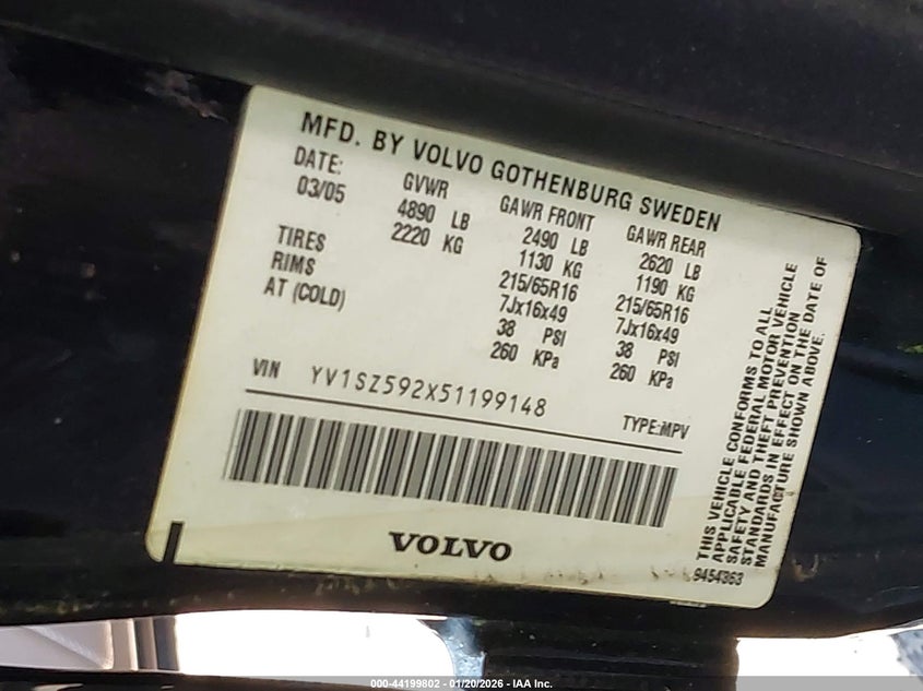 2005 Volvo Xc70 2.5T Awd VIN: YV1SZ592X51199148 Lot: 44199802