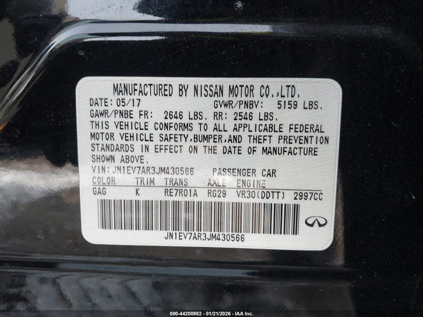 2018 Infiniti Q50 3.0T Luxe VIN: JN1EV7AR3JM430566 Lot: 44200982