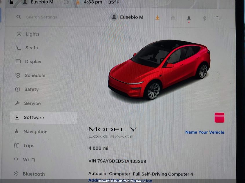 2026 Tesla Model Y Premium Rear-Wheel Drive/Standard Rear-Wheel Drive VIN: 7SAYGDED5TA433269 Lot: 44201015