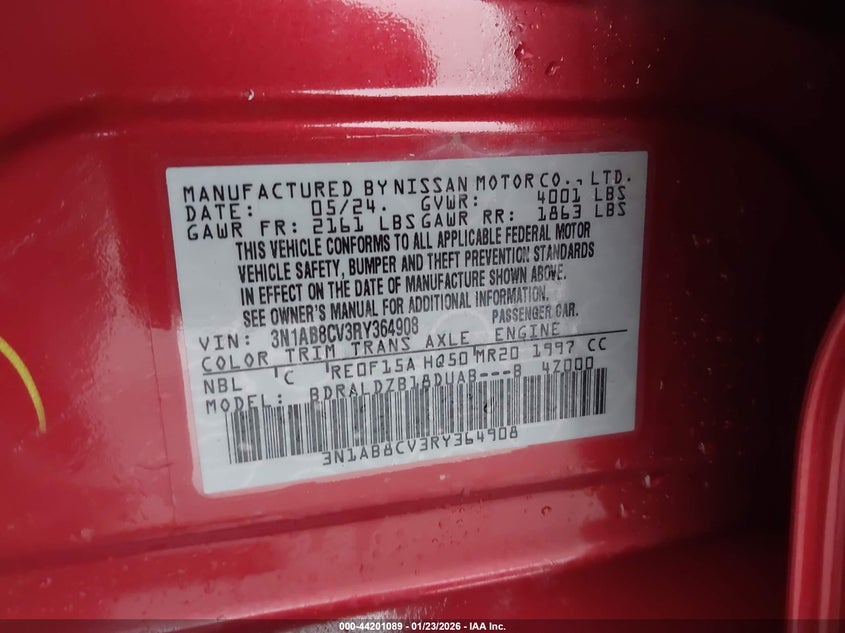 VIN 3N1AB8CV3RY364908 2024 NISSAN SENTRA SV XTRONIC CVT