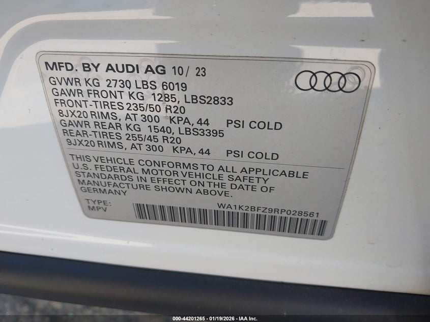 VIN WA1K2BFZ9RP028561 2024 AUDI Q4 E-TRON PREMIUM 50 QUATTRO
