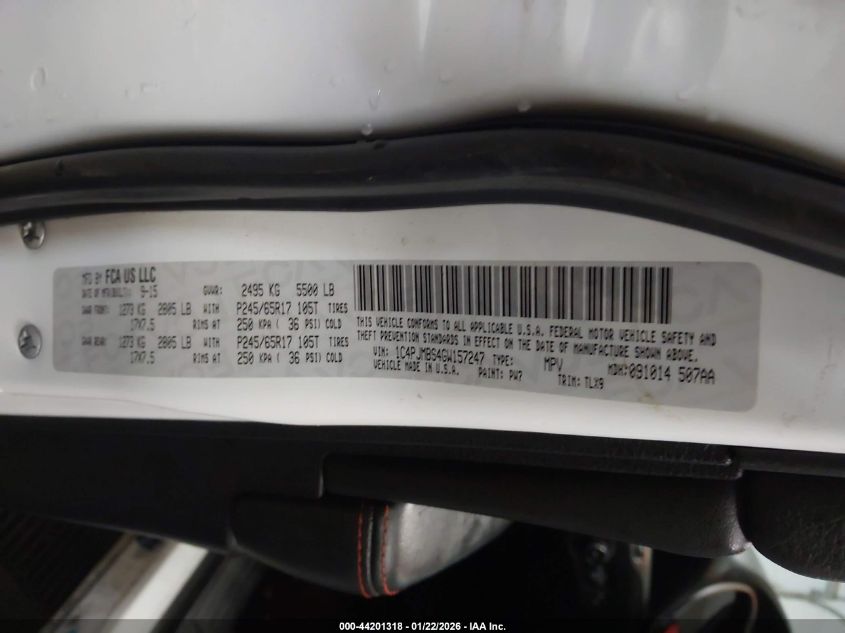 2016 Jeep Cherokee Trailhawk VIN: 1C4PJMBS4GW157247 Lot: 44201318