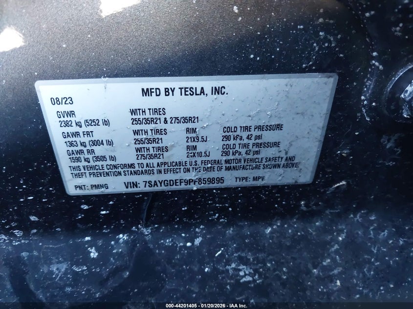 VIN 7SAYGDEF9PF859895 2023 TESLA MODEL Y PERFORMANCE DUAL MOTOR ALL-WHEEL DRIVE