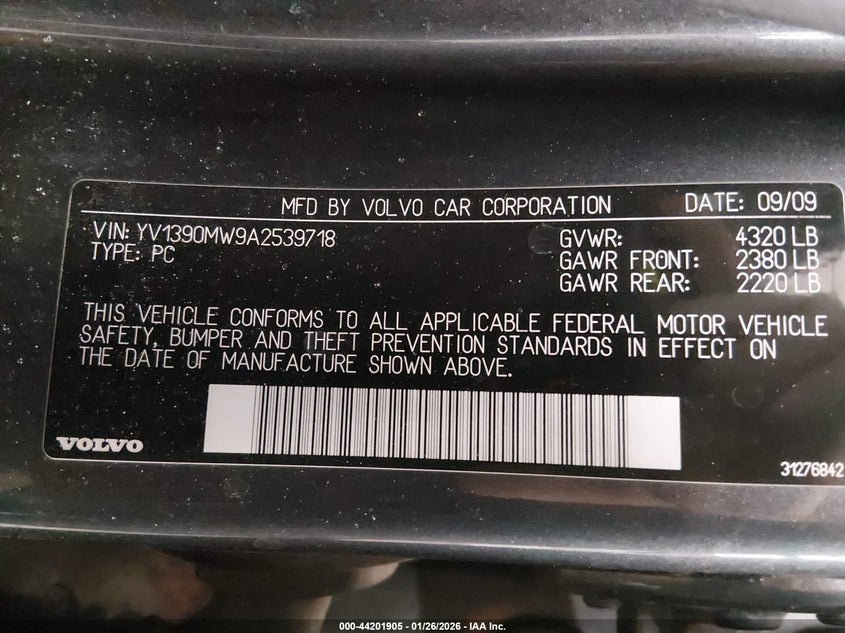 2010 Volvo V50 2.4I VIN: YV1390MW9A2539718 Lot: 44201905