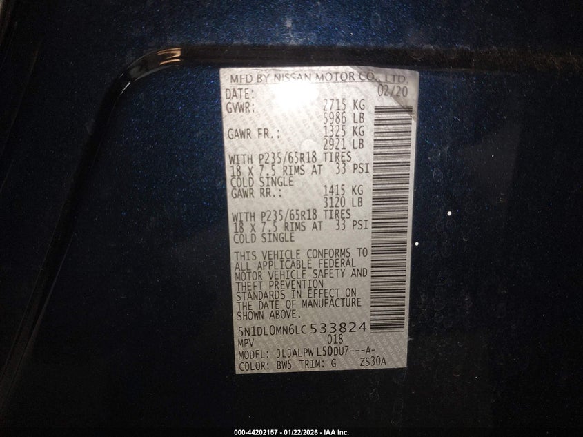 VIN 5N1DL0MN6LC533824 2020 INFINITI QX60 PURE