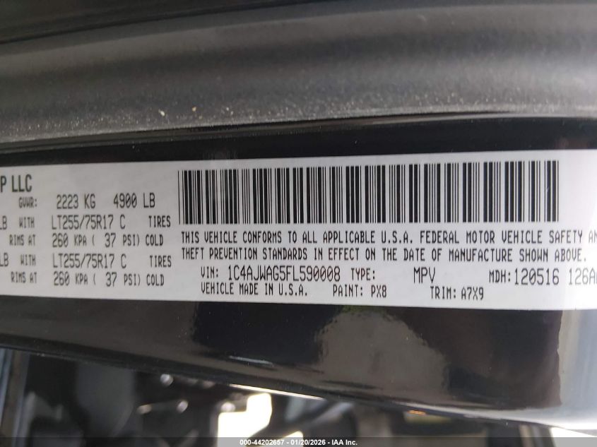 2015 Jeep Wrangler Willys Wheeler VIN: 1C4AJWAG5FL590008 Lot: 44202657