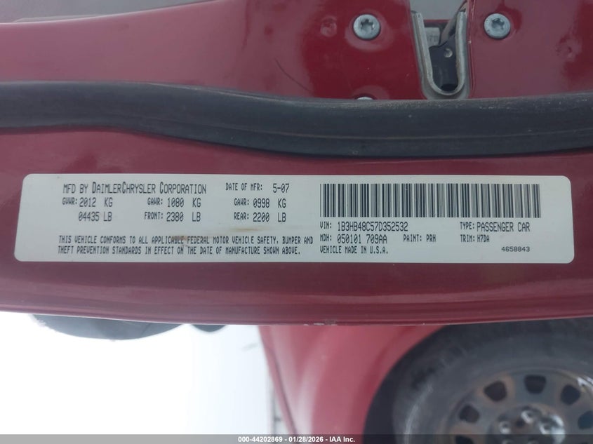 2007 Dodge Caliber Sxt VIN: 1B3HB48C57D352532 Lot: 44202869