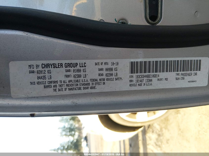 2011 DODGE CALIBER HATCHBACK 2.0L I-4 DOHC, VVT, 158HP