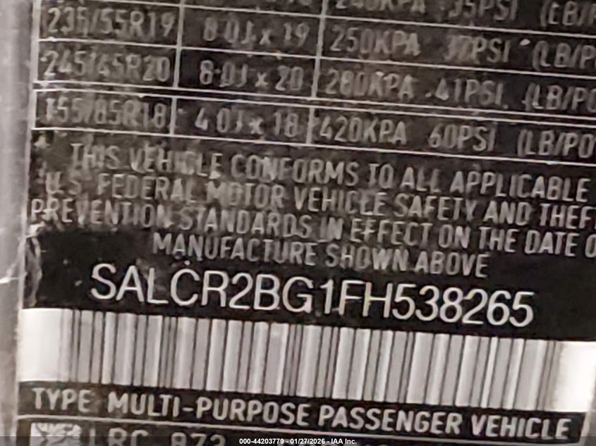 2015 Land Rover Discovery Sport Hse VIN: SALCR2BG1FH538265 Lot: 44203779