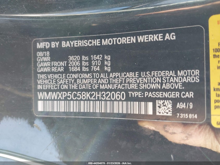 2019 Mini Hardtop Cooper VIN: WMWXP5C58K2H32060 Lot: 44204578