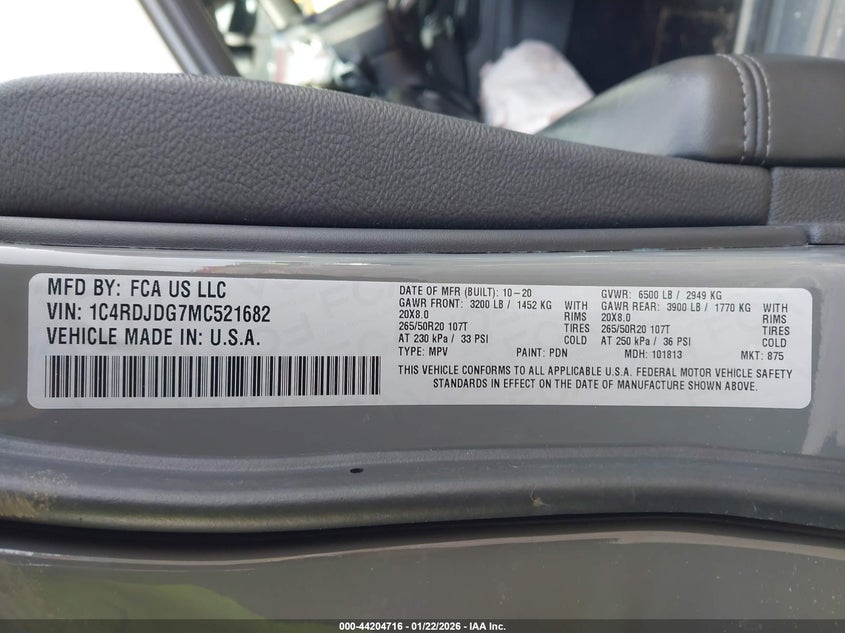 VIN 1C4RDJDG7MC521682 2021 DODGE DURANGO GT PLUS AWD