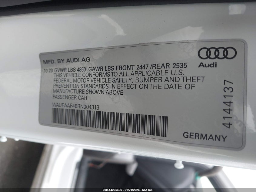 VIN WAUEAAF46RN004313 2024 AUDI A4 PREMIUM PLUS 45 TFSI S LINE QUATTRO S TRONIC