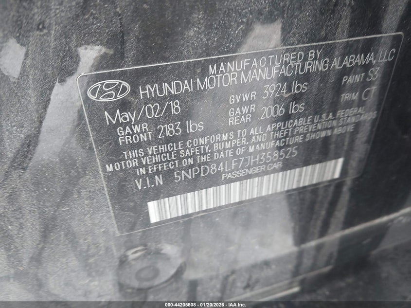 VIN 5NPD84LF7JH358525 2018 HYUNDAI ELANTRA SEL