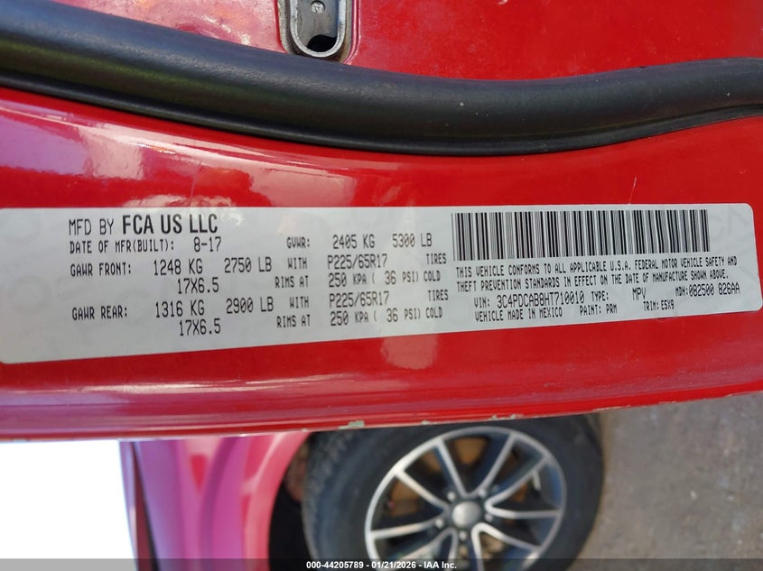 2017 Dodge Journey Se VIN: 3C4PDCAB8HT710010 Lot: 44205789