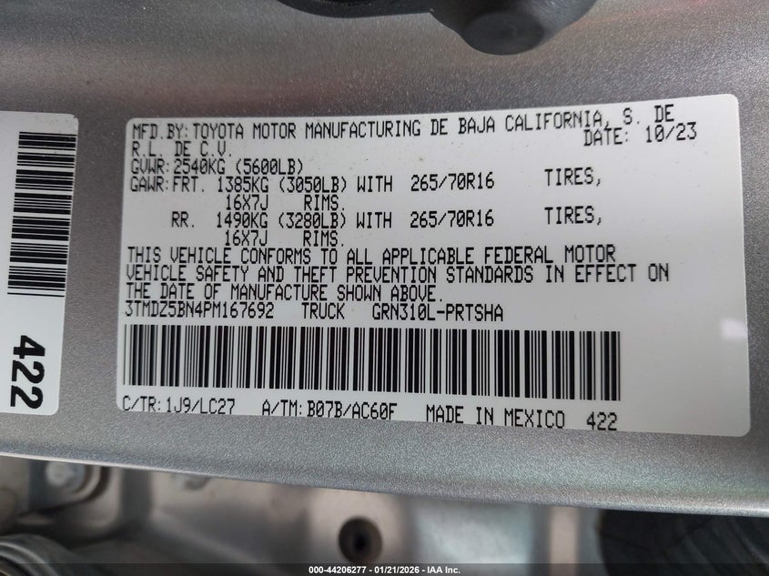VIN 3TMDZ5BN4PM167692 2023 TOYOTA TACOMA TRD OFF ROAD