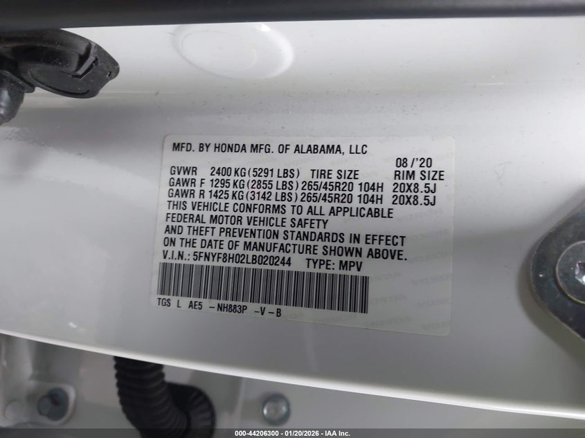 VIN 5FNYF8H02LB020244 2020 HONDA PASSPORT AWD ELITE
