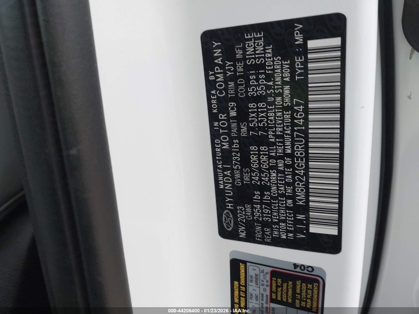 2024 Hyundai Palisade Sel VIN: KM8R24GE8RU714647 Lot: 44206400