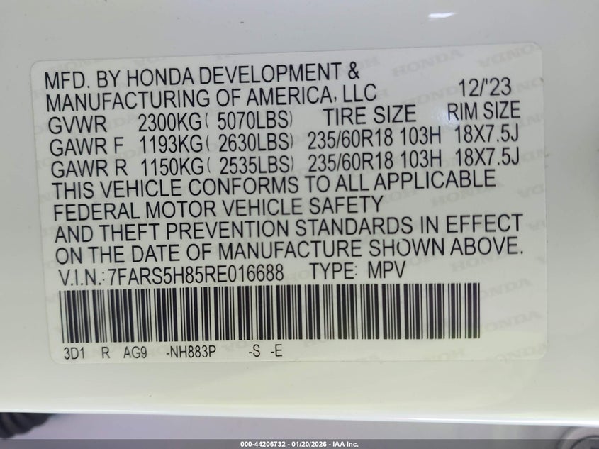 VIN 7FARS5H85RE016688 2024 HONDA CR-V HYBRID SPORT-L