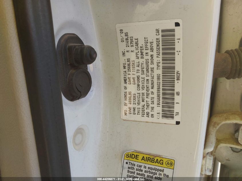 2009 Acura Tl 3.5 VIN: 19UUA86599A021860 Lot: 44206871