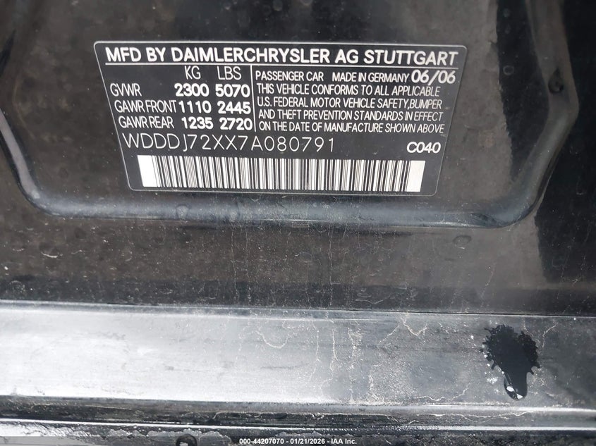 2007 Mercedes-Benz Cls 550 VIN: WDDDJ72XX7A080791 Lot: 44207070