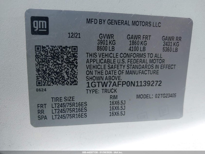 VIN 1GTW7AFP0N1139272 2022 GMC SAVANA CARGO RWD 2500 REGULAR WHEELBASE WORK VAN