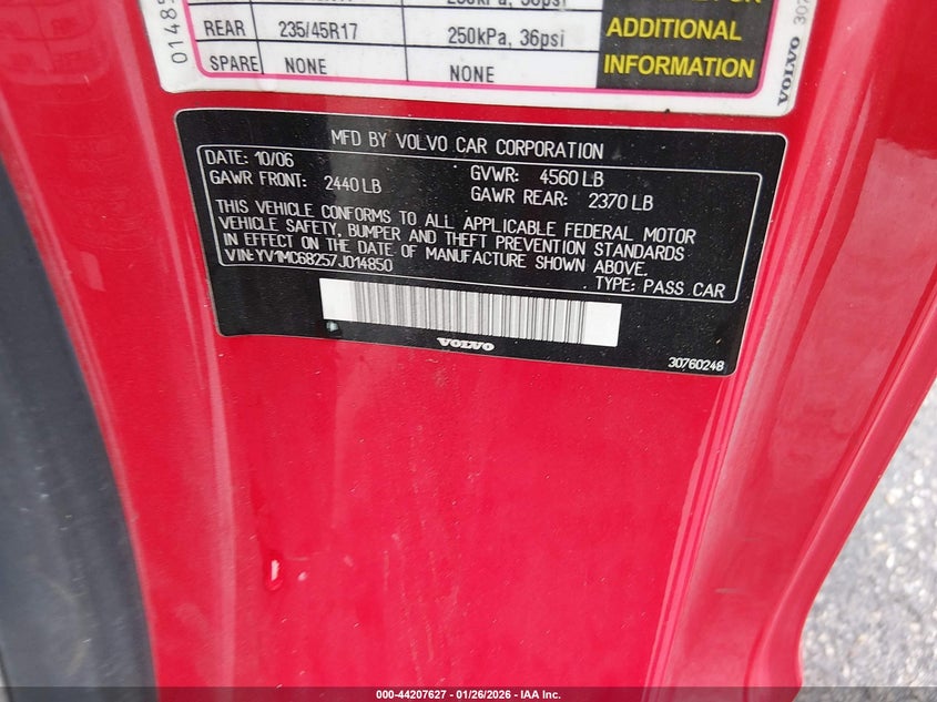 2007 Volvo C70 T5 VIN: YV1MC68257J014850 Lot: 44207627