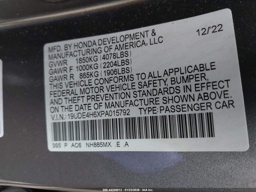 2023 Acura Integra A-Spec Technology VIN: 19UDE4H6XPA015792 Lot: 44208012