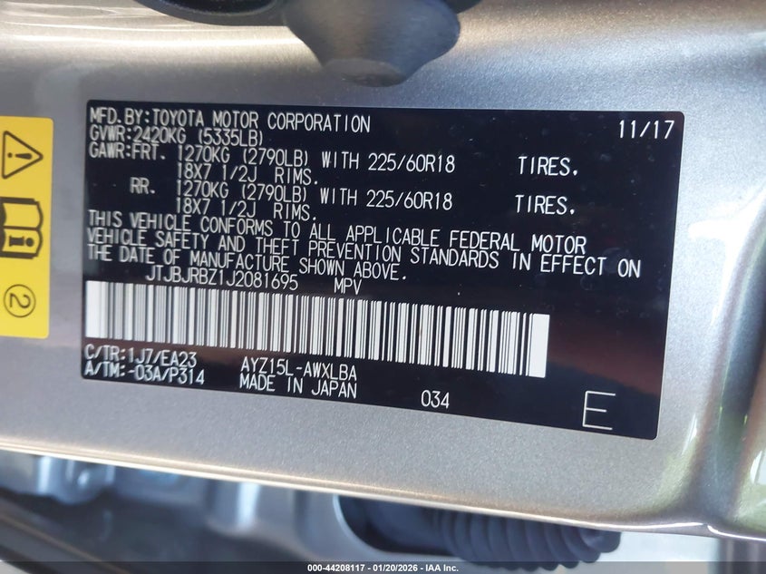 2018 Lexus Nx 300H VIN: JTJBJRBZ1J2081695 Lot: 44208117