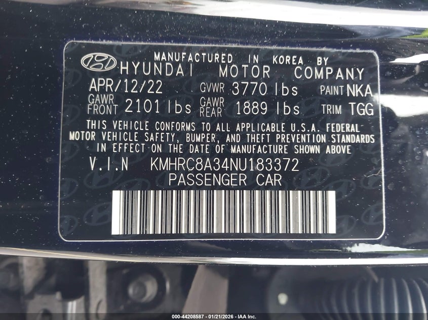 HYUNDAI VENUE 2022 VIN KMHRC8A34NU183372