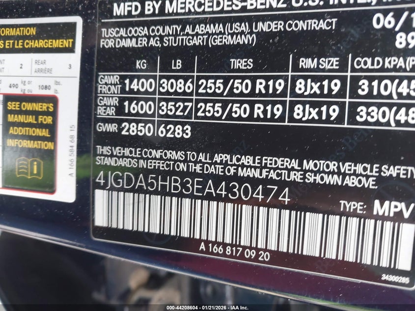 2014 Mercedes-Benz Ml 350 4Matic VIN: 4JGDA5HB3EA430474 Lot: 44208604