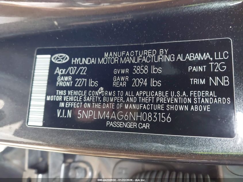 2022 Hyundai Elantra Sel VIN: 5NPLM4AG6NH083156 Lot: 44208938
