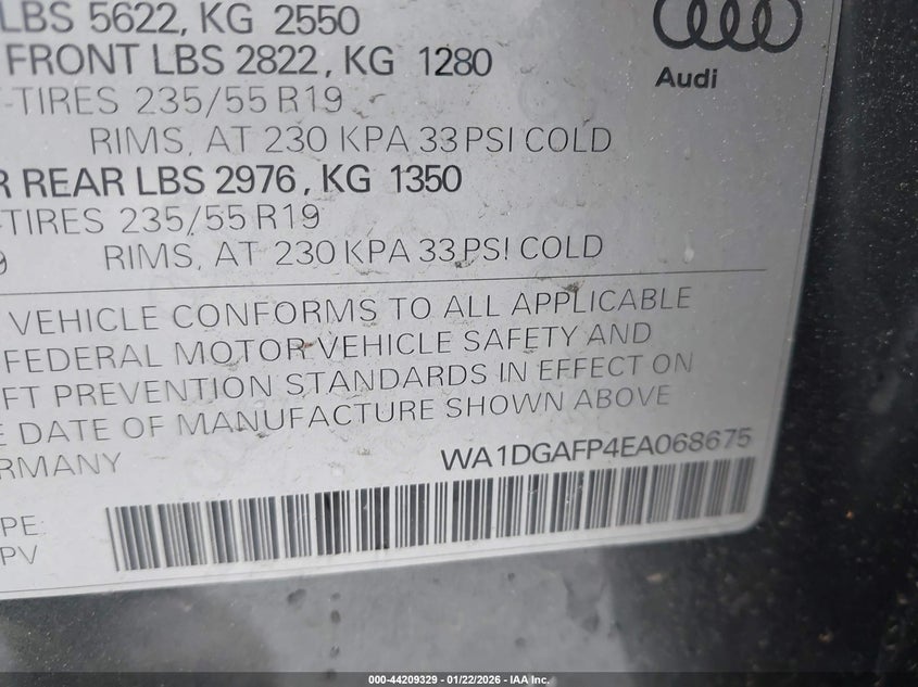 2014 Audi Q5 3.0T Premium Plus VIN: WA1DGAFP4EA068675 Lot: 44209329