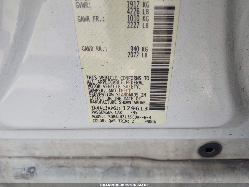 2018 Nissan Altima 2.5 Sr VIN: 1N4AL3AP6JC179613 Lot: 44209338