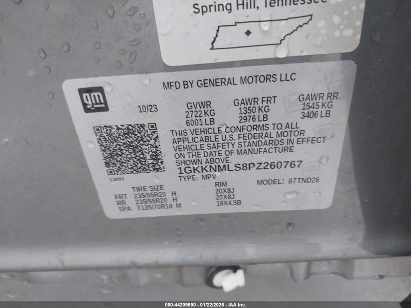 2023 GMC ACADIA 3.6L V-6 DI, DOHC, V(VIN: 1GKKNMLS8PZ260767