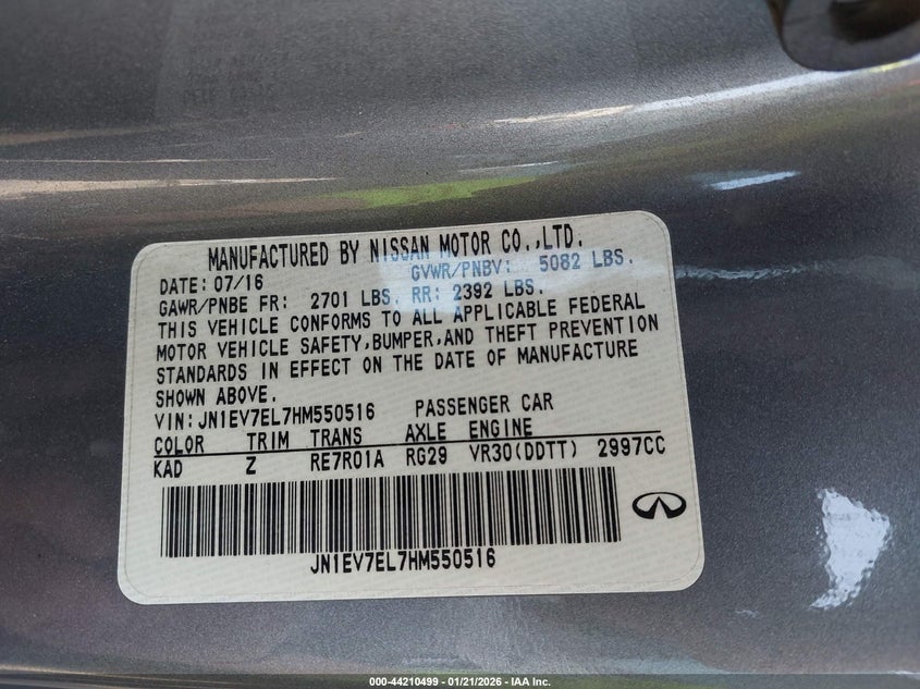 2017 Infiniti Q60 3.0T Premium VIN: JN1EV7EL7HM550516 Lot: 44210499