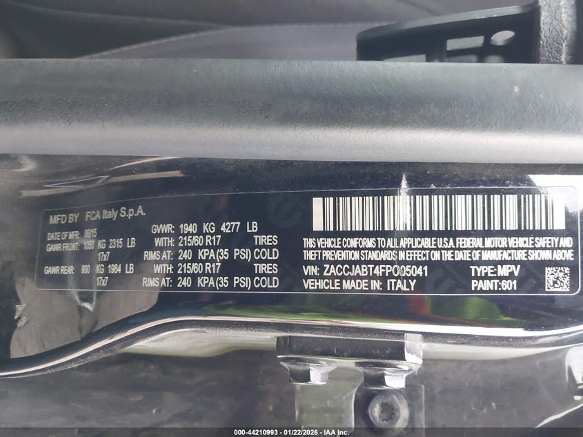 2015 Jeep Renegade Latitude VIN: ZACCJABT4FPC05041 Lot: 44210993