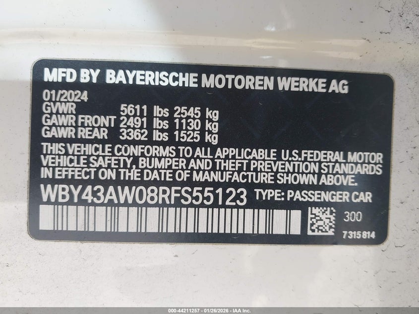 VIN: WBY43AW08RFS55123 2024 BMW I4 GRAN COUPE EDRIVE35