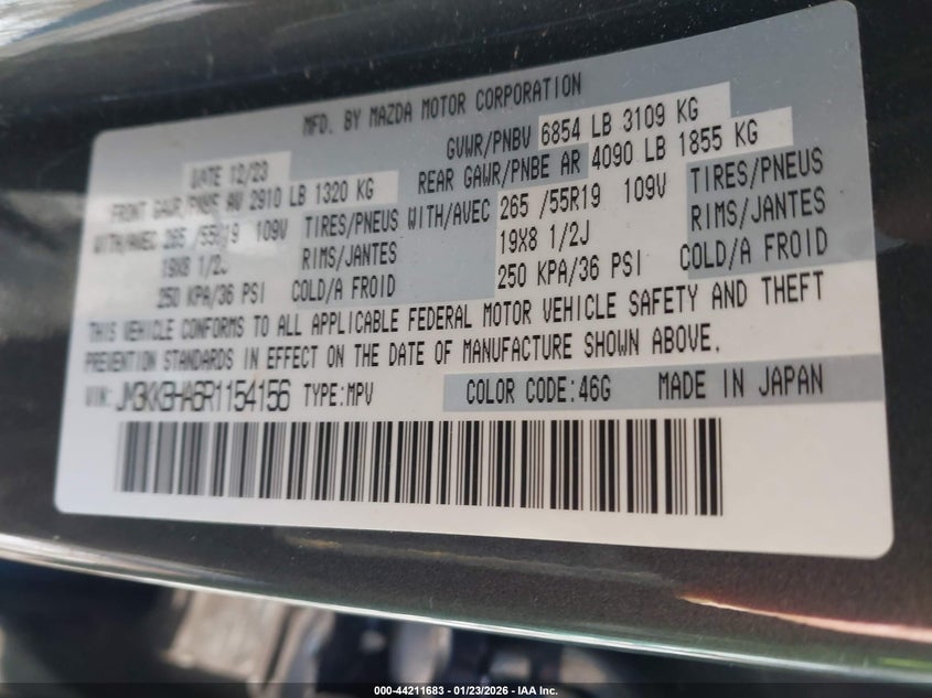 2024 MAZDA CX-90 PHEV 2.5L I-4 DI, DOHC, V(VIN: JM3KKBHA6R1154156