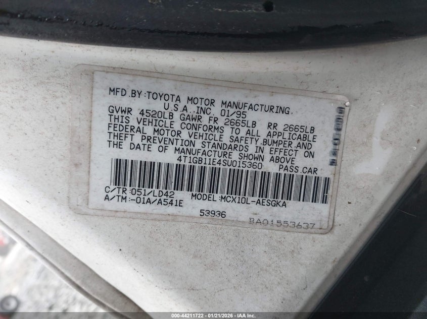 1995 Toyota Avalon Xls VIN: 4T1GB11E4SU015360 Lot: 44211722