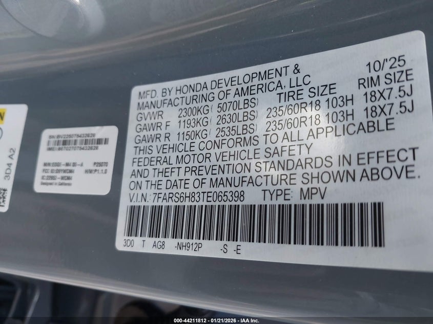VIN 7FARS6H83TE065398 2026 HONDA CR-V HYBRID AWD SPORT-L