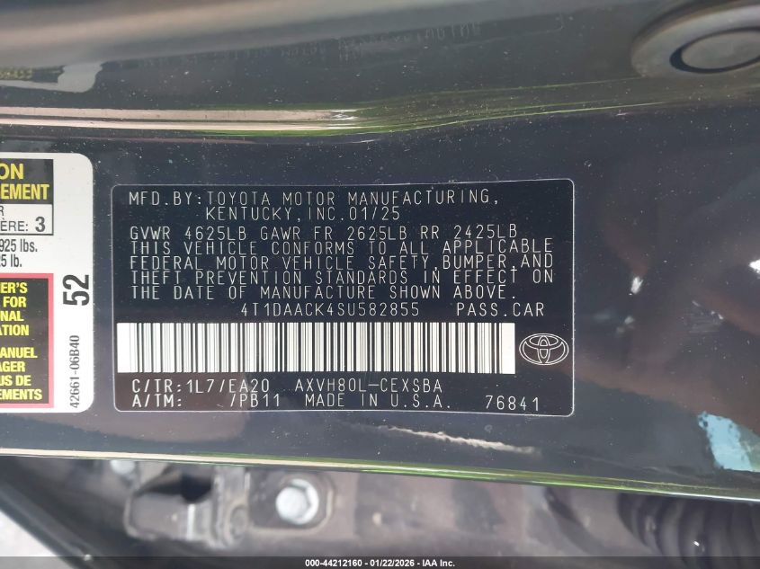 2025 Toyota Camry Se VIN: 4T1DAACK4SU582855 Lot: 44212160