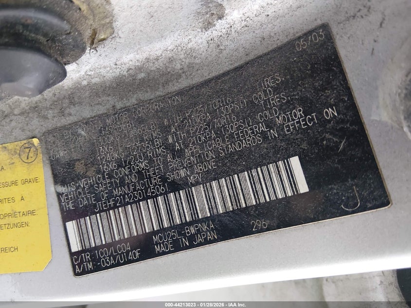 2003 Toyota Highlander Limited V6 VIN: JTEHF21A230145061 Lot: 44213023