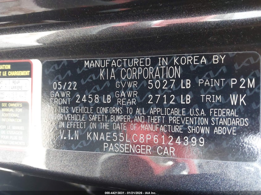 2023 Kia Stinger Gt2 VIN: KNAE55LC8P6124399 Lot: 44213031