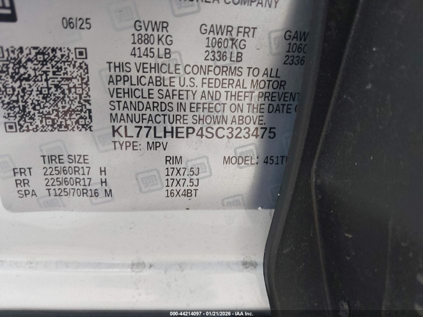 2025 Chevrolet Trax 1Lt VIN: KL77LHEP4SC323475 Lot: 44214097