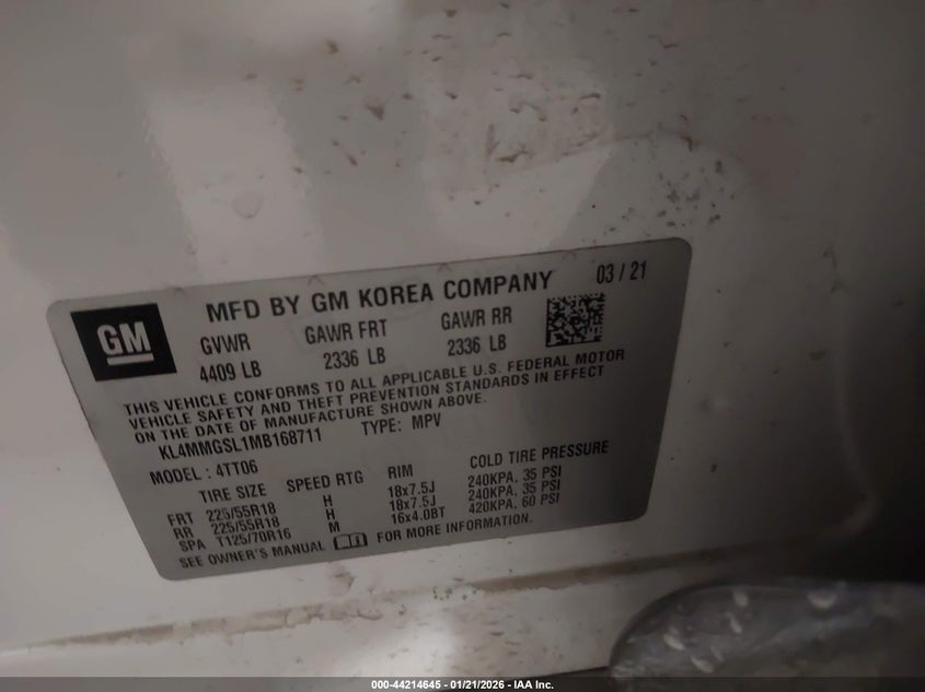 2021 Buick Encore Gx Awd Essence VIN: KL4MMGSL1MB168711 Lot: 44214645