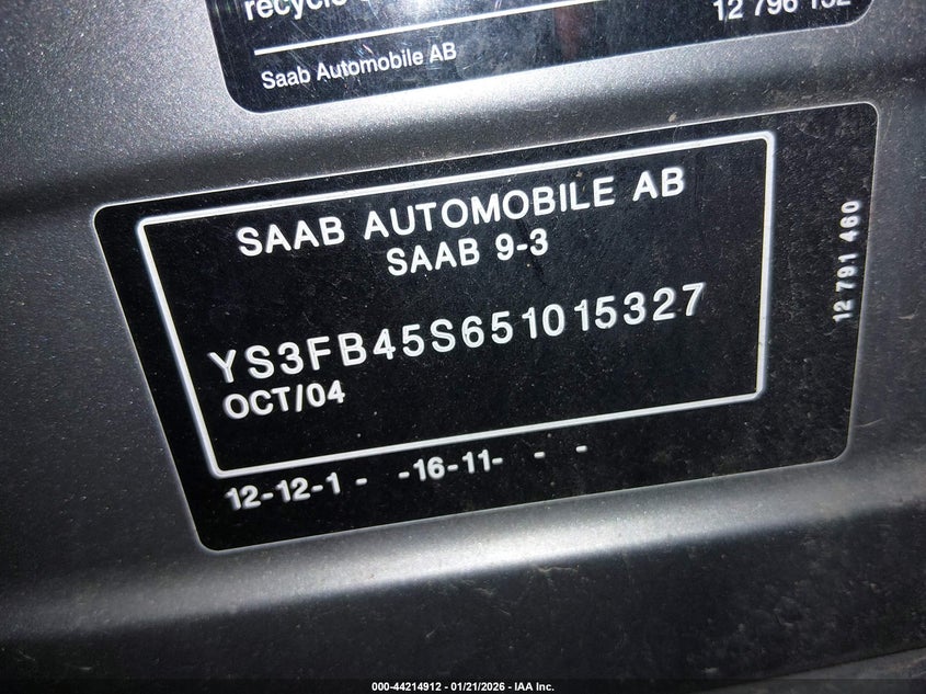 2005 Saab 9-3 Linear VIN: YS3FB45S651015327 Lot: 44214912