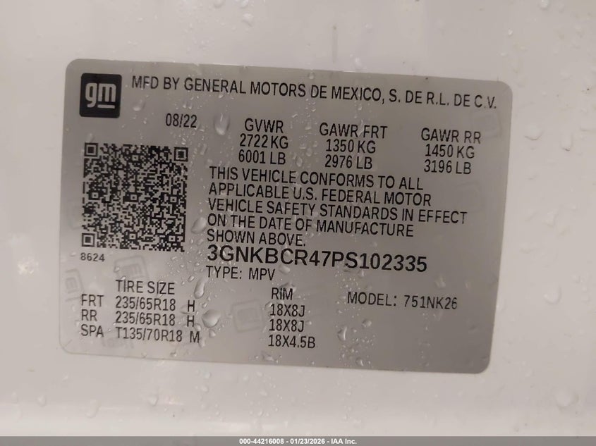 2023 Chevrolet Blazer Fwd 2Lt VIN: 3GNKBCR47PS102335 Lot: 44216008